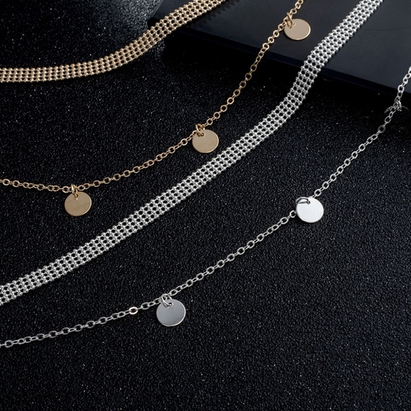 4/$30 Layered Gold Sequin Coin Choker Necklace - Picture 5 of 6